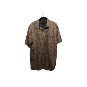 Even Tide Extra Large (XL) Linen Blend Tan Pineapple Short Sleeve Button